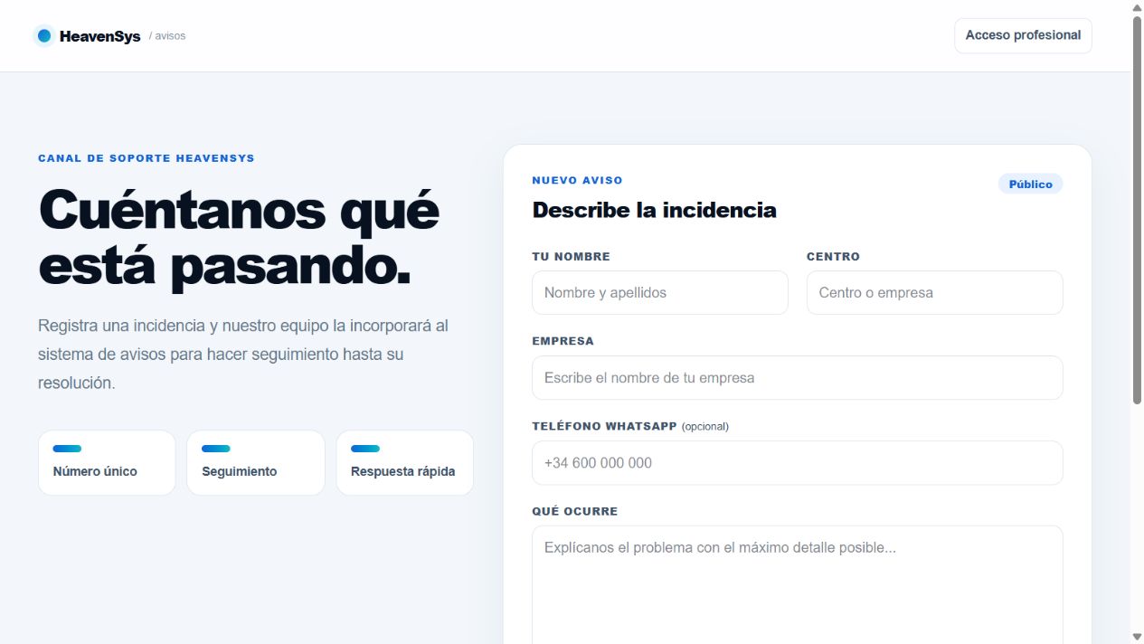 Formulario público para registrar un aviso