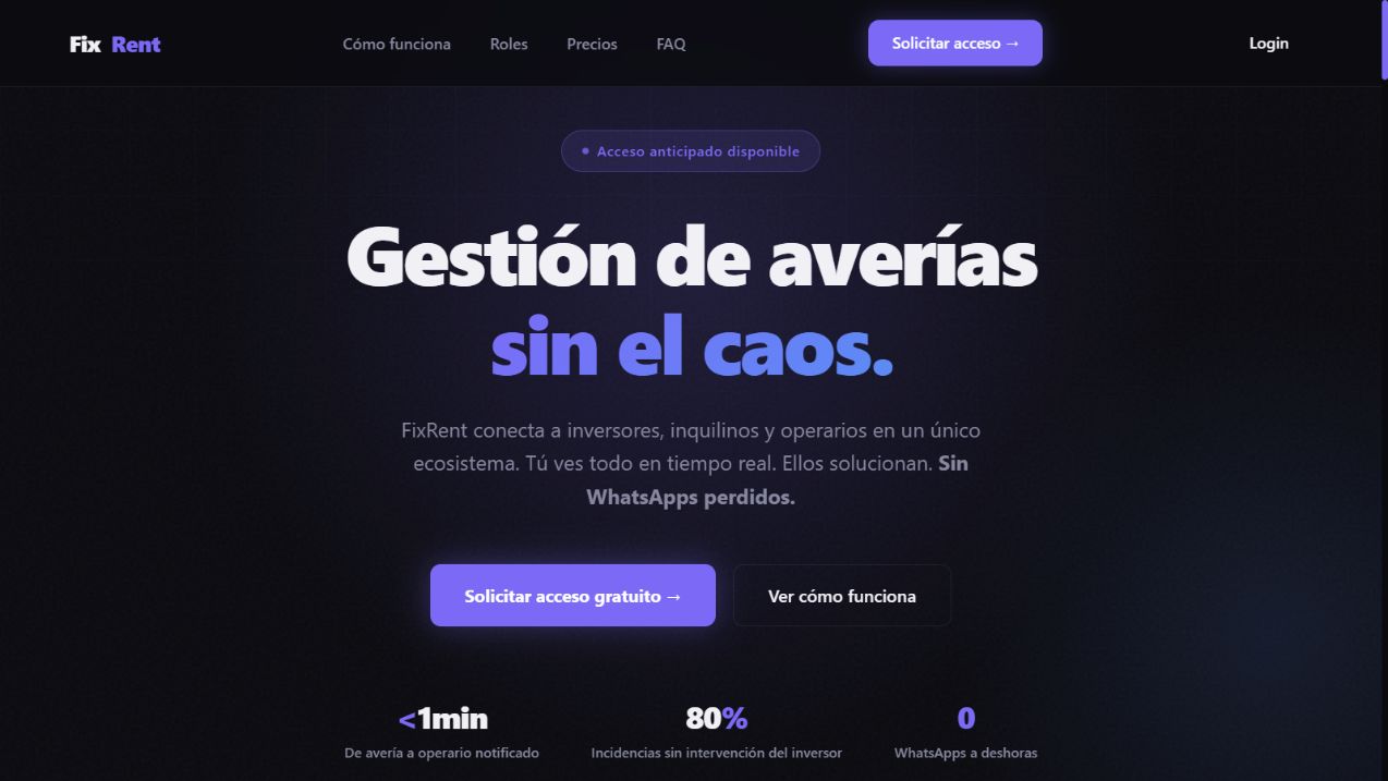 Página pública de FixRent para la gestión de averías