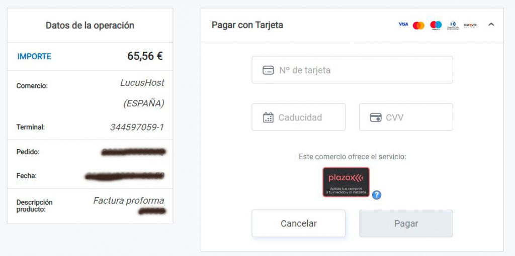 Confirmación final del pedido de hosting