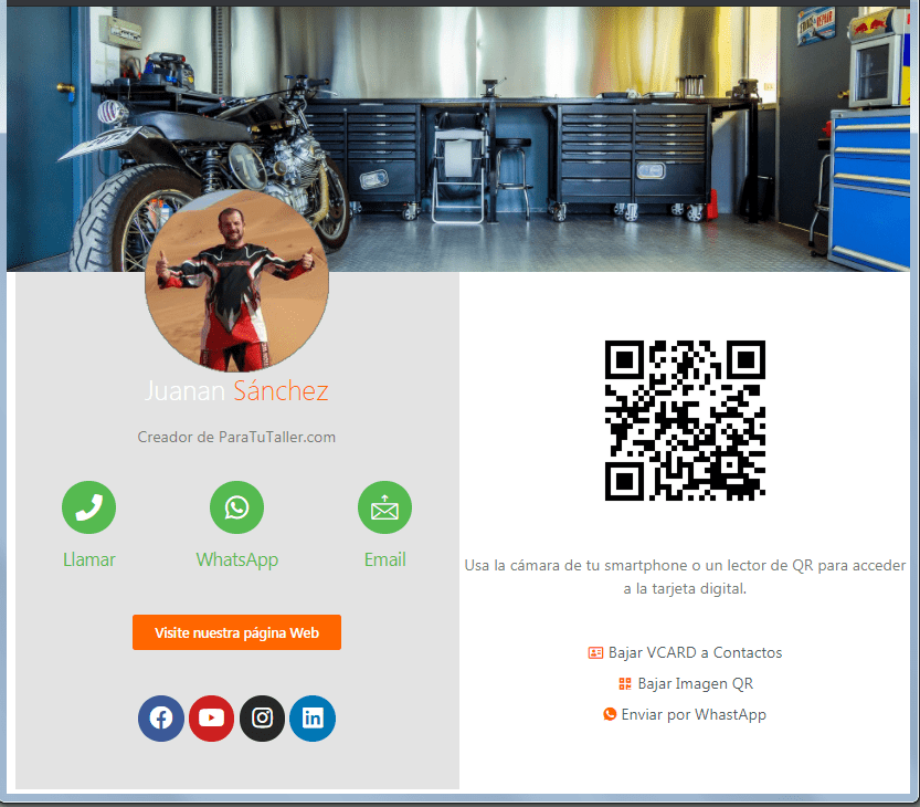 Ejemplo de tarjeta profesional digital con código QR